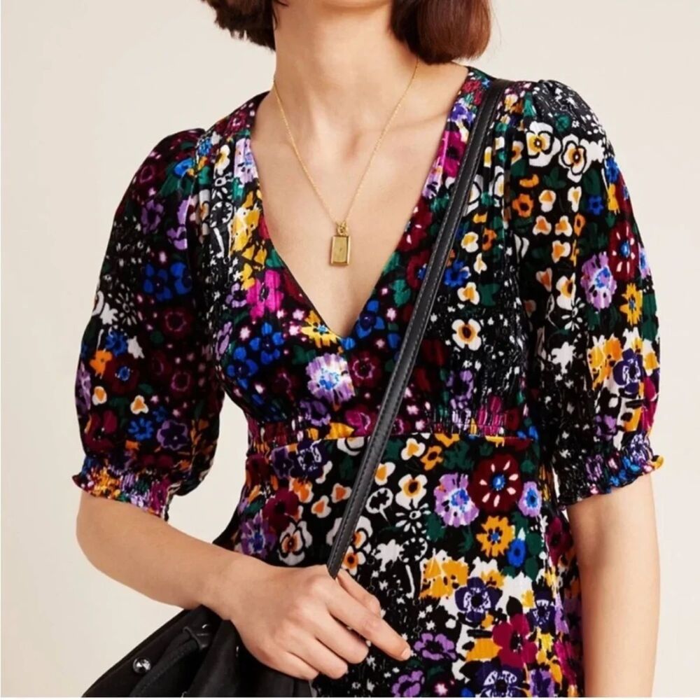 Anthropologie Francie Floral Velvet Mini Dress Size 0 - Picture 2 of 10